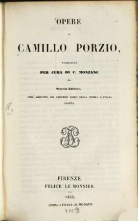 Opere pubblicate per cura di C. Monzani