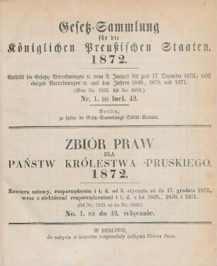 1872: Gesetzsammlung für die Königlichen Preußischen Staaten