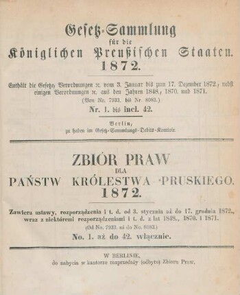 1872: Gesetzsammlung für die Königlichen Preußischen Staaten