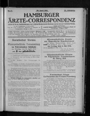 No. 17. 28. April 1918. 21. Jahrgang.