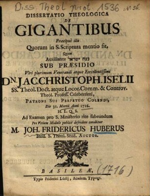 Dissertatio Theologica De Gigantibus