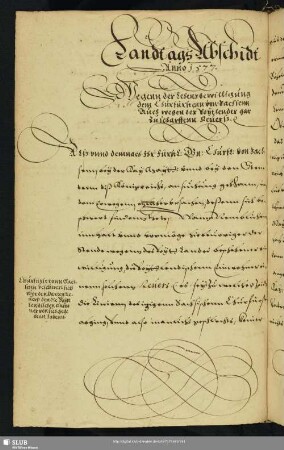 Landtags Abschidt Anno 1577