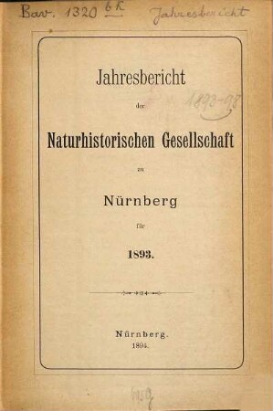 Jahresbericht der Naturhistorischen Gesellschaft Nürnberg. 1893 (1894)