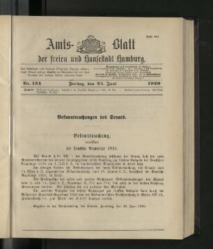 No. 134, 25. Juni 1920