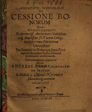 Disputatio Inauguralis De Cessione Bonorum