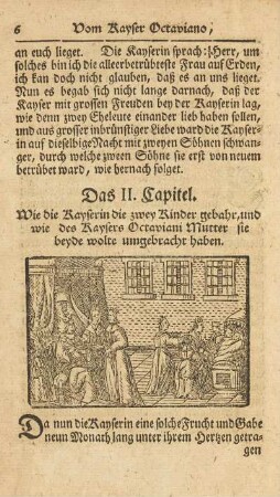 Das II. Capitel. Wie die Kayserin die zwey Kinder gebahr, und wie des Kaysers Octaviani Mutter sie beide wolte umgebracht haben