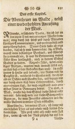Das erste Kapitel. Die Abentheuer im Walde, nebst einer wiederholten Anrufung der Muse