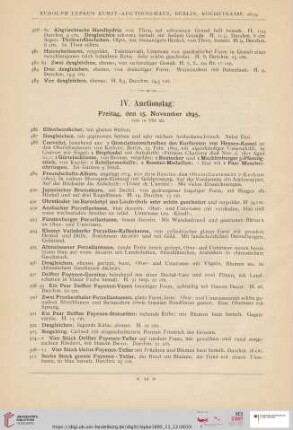 IV. Auctionstag: Freitag, den 15. November 1895 (Nr. 486 - 658)