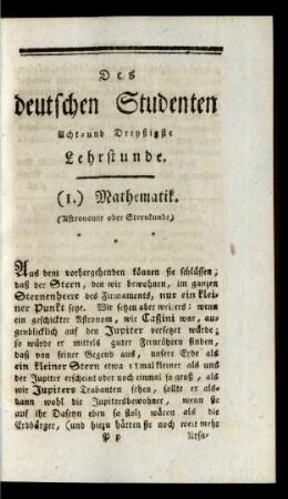 Des deutschen Studenten Acht- und Dreyßigste Lehrstunde