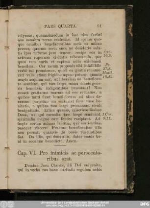 Cap. VI. Pro inimicis ac persecutoribus orat.