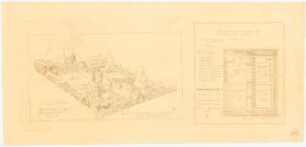 Kleingarten Typ 5 (Beerenobstgarten): Perspektivische Ansicht, Grundriss 1:100