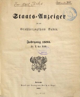 Staatsanzeiger für das Großherzogtum Baden. 1893