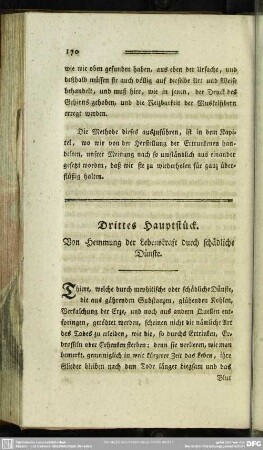 Drittes Hauptstück. Von Hemmung der Lebenskraft durch schädliche Dünste