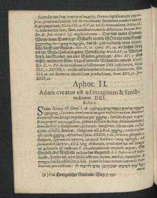 Aphor. II. Adam creatus est ad imaginem & similitudinem Dei.