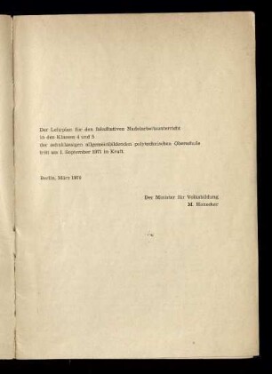 Der Lehrplan für ...