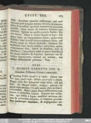 XXXI. C. Plinius Cornuto Suo S. Claudium Pollionem Cornuto commendat.
