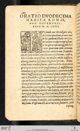 Oratio Dvodecima. Habita Romae. Non. Novembris. Anno M. D. LXXII.