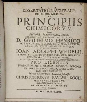 Dissertatio Inauguralis Chimico-Medica De Principiis Chimicorum