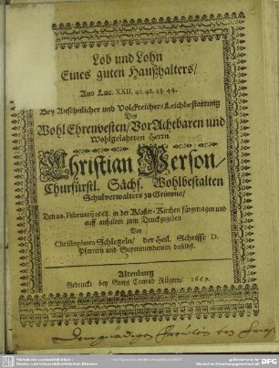 Lob und Lohn eines guten Haußhalters ...