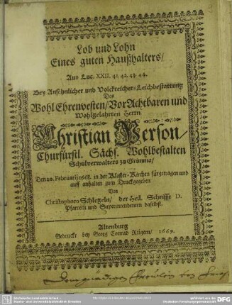 Lob und Lohn eines guten Haußhalters ...