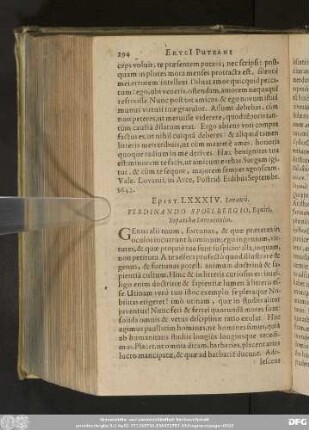 Epist. LXXXIV. Lovanii. Ferdinando Spoelbergio, Equiti, Toparchae Lovenioulio.