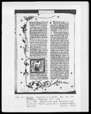 Missale — Initiale V (iri galylei), darin die Himmelfahrt Christi, Folio 87verso