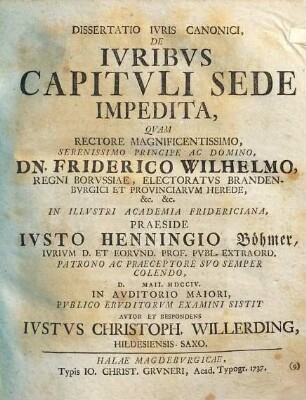 Dissertatio Ivris Canonici, De Ivribvs Capitvli Sede Impedita