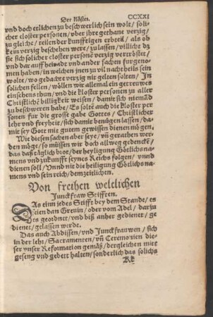 Von freihen weltlichen Junckfraw Stifften.