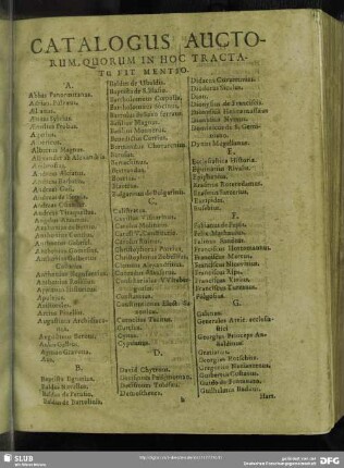 Catalogus Auctorum, Quorum In Hoc Tractatum Fit Mentio