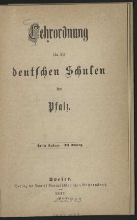 Lehrordnung für die deutschen Schulen der Pfalz : mit Anhang