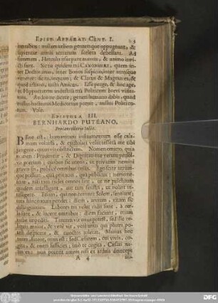 Epistola III. Bernhardo Puteano, Procancellario Iuliae.