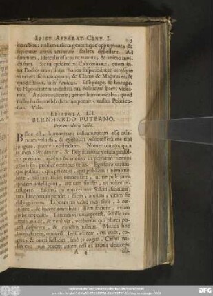 Epistola III. Bernhardo Puteano, Procancellario Iuliae.