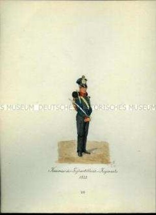 Uniformdarstellung, Kanonier des Fußartillerie-Regiments, 1832. Aus: Sammelmappe "Sachsens Militär", Königliche Arsenalsammlung.