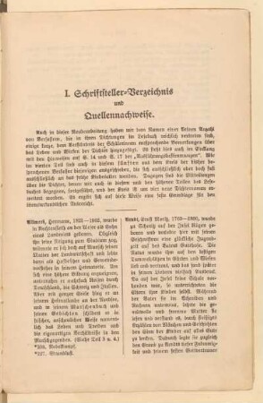 I. Schriftsteller-Verzeichnis und Quellennachweise