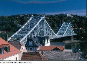 Loschwitzer Brücke ("Blaues Wunder") : Blick vom Dach des Seniorenheimes am Schillerplatz gegen Loschwitzer Brücke ("Blaues Wunder") und Loschwitzer Hang