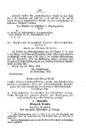 Nachtrags-Verzeichniß höherer Unterrichts-Anstalten : [III. Gymnasial- und Real-Lehranstalten]
