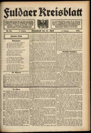 Zweite Ausgabe vom Samstag, den 15. April 1911.