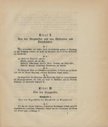 Titel I. Von den Bergwerken und von Gräbereien und Steinbrüchen