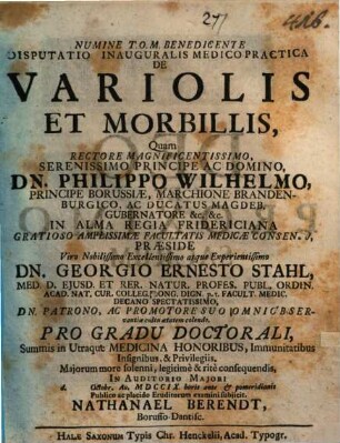 Disp. inaug. ... de variolis et morbillis