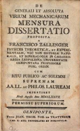 De generali et absoluta virium mechanicarum mensura : diss.