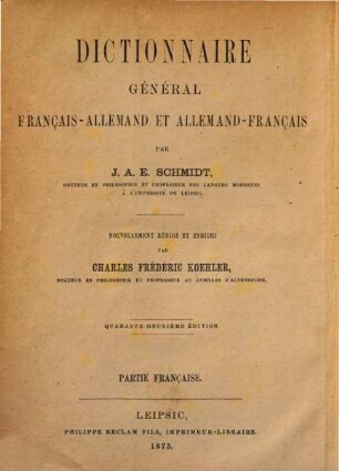 Vollständiges französisch-deutsches und deutsch-französisches Handwörterbuch. [1], Französisch-deutscher Teil