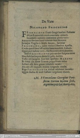 De Vate Nicodemo Frischlino