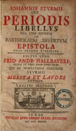 De periodis libellus : una cum ejusdem ad Bartholaem Siffertum epistola nunc primum publicata