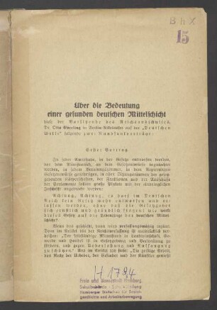 Über die Bedeutung einer gesunden deutschen Mittelschicht