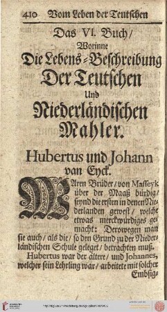 VI. Buch. Lebens=Beschreibung der Teutschen und Niederländischen Mahler