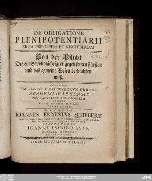 De Obligatione Plenipotentiarii Erga Principem Et Rempvblicam
