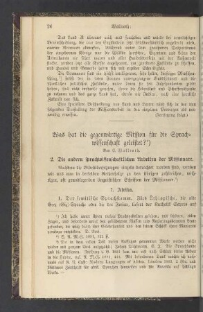 Was hat die gegenwärtige Mission für die Sprachwissenschaft geleistet?