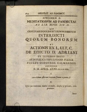634-652, Meditat. Ad. Pandect. Sp. D. Interdicti Quorum Bonorum & c.