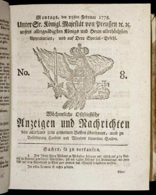 No. 8. Montags, den 23ten Februar 1778.