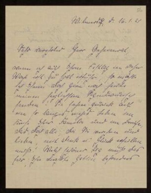 56: Brief von Käthe Schnell an Otto von Gierke, Berlin-Wilmersdorf, 16.1.1921